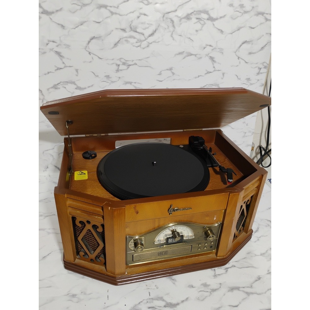 Emerson NR303TT 4-in-1 Player CD, Tape Phono AM/FM Radio Wood Case Tested  Vtg